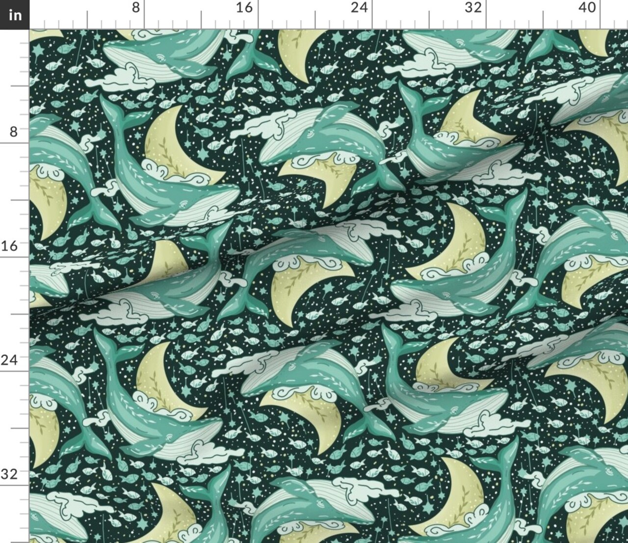 Various Fabrics by the Yard or Fat Quarter Space Whales Ocean Nautical Animals Moon Galaxy Clouds Teal Celestial Whimsical Cosmos Crescent Custom Printed Fabric by Spoonflower